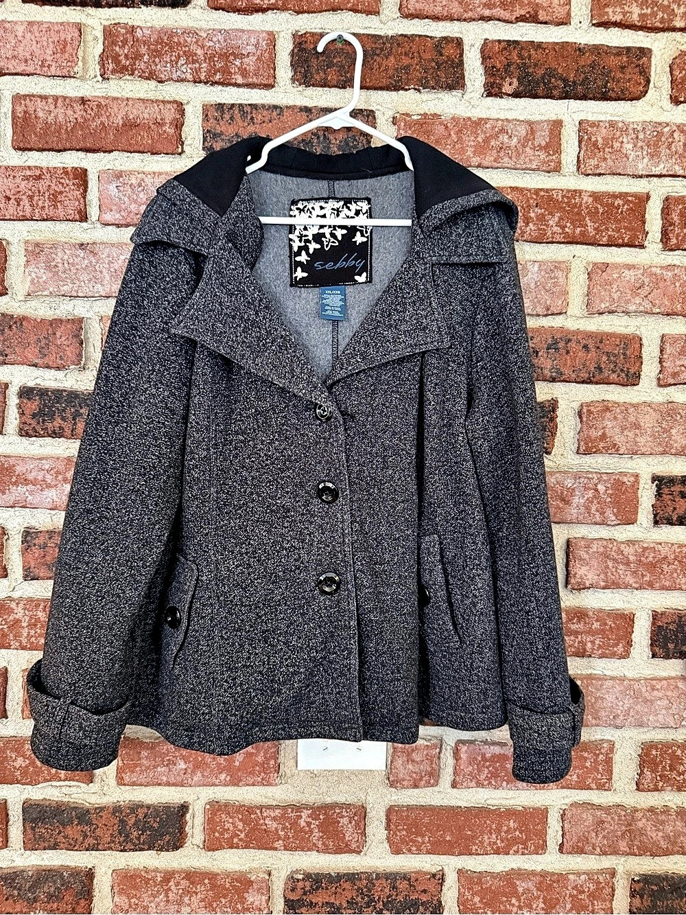 Sebby Women's Hooded Pea Coat Gray XL Like New